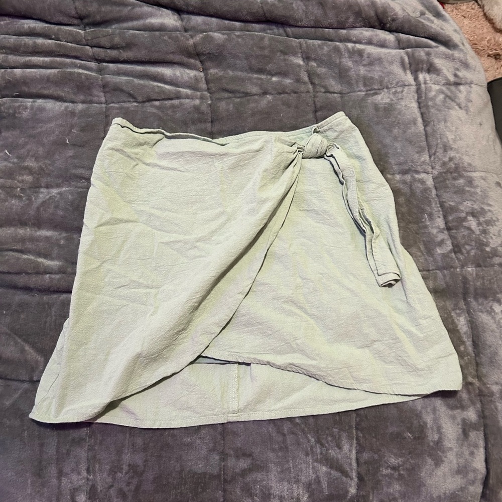 Green Mini Wrap Skirt with Tie Front